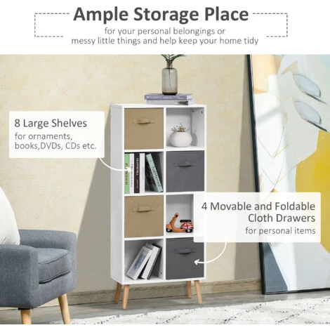 HOMCOM 123 X 55cm Freestanding 8 Cube Storage Cabinet Unit Bookcase W/ 4 Drawer 6 HOMCOM 123 X 55cm Freestanding 8 Cube Storage Cabinet Unit Bookcase W/ 4 Drawer - Image 4