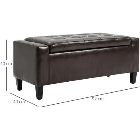 HOMCOM 40x90cm PU Leather Storage Ottoman Bench Wood Frame W/ Tufting Feet Brown 4 HOMCOM 40x90cm PU Leather Storage Ottoman Bench Wood Frame W/ Tufting Feet Brown - Image 2