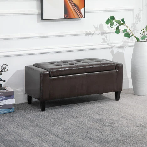 HOMCOM 40x90cm PU Leather Storage Ottoman Bench Wood Frame W/ Tufting Feet Brown 5 HOMCOM 40x90cm PU Leather Storage Ottoman Bench Wood Frame W/ Tufting Feet Brown - Image 3