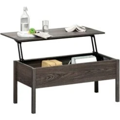 HOMCOM Modern Lift-Top Coffee Table Hidden Storage Floating Table W/ 4 Legs Tan