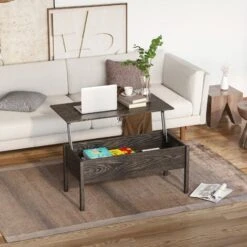 HOMCOM Modern Lift-Top Coffee Table Hidden Storage Floating Table W/ 4 Legs Tan -Living Room Furniture Store 20290235 3