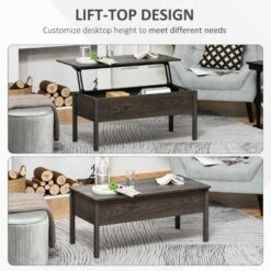 HOMCOM Modern Lift-Top Coffee Table Hidden Storage Floating Table W/ 4 Legs Tan -Living Room Furniture Store 20290235 4