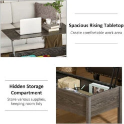 HOMCOM Modern Lift-Top Coffee Table Hidden Storage Floating Table W/ 4 Legs Tan -Living Room Furniture Store 20290235 5