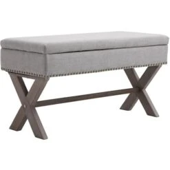 HOMCOM 91cm Elegant Storage Stool Bentwood Frame Sponge Top W/ Studding Grey