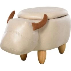 HOMCOM Buffalo Storage Stool Cute Decoration Footrest Wood Frame Padding Ivory