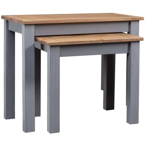 Hommoo Nesting Tables 2 Pcs Grey Solid Pine Wood Panama Range 3 Hommoo Nesting Tables 2 Pcs Grey Solid Pine Wood Panama Range