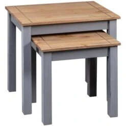 Hommoo Nesting Tables 2 Pcs Grey Solid Pine Wood Panama Range 9 Hommoo Nesting Tables 2 Pcs Grey Solid Pine Wood Panama Range -Living Room Furniture Store 20494104 3