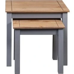 Hommoo Nesting Tables 2 Pcs Grey Solid Pine Wood Panama Range 10 Hommoo Nesting Tables 2 Pcs Grey Solid Pine Wood Panama Range -Living Room Furniture Store 20494104 4