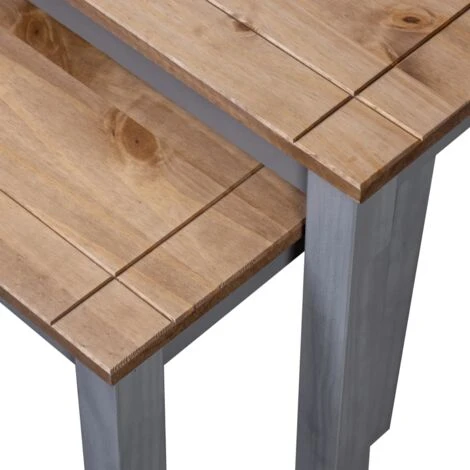 Hommoo Nesting Tables 2 Pcs Grey Solid Pine Wood Panama Range 7 Hommoo Nesting Tables 2 Pcs Grey Solid Pine Wood Panama Range - Image 5