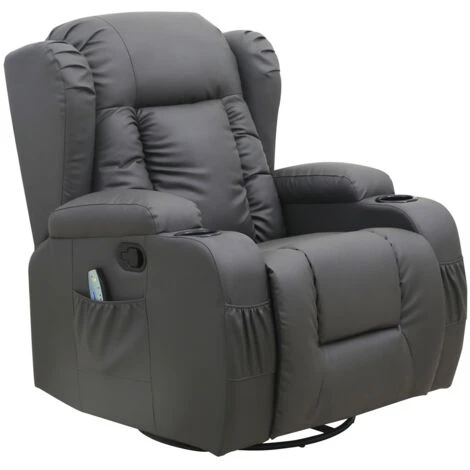 Caesar Armchair 10 In 1 Massage And Heat Leather Recliner Chair Massage Swivel Heated (Grey) 3 Caesar Armchair 10 In 1 Massage And Heat Leather Recliner Chair Massage Swivel Heated (Grey)