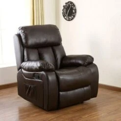 Chester Heated Leather Massage Recliner Chair. Sofa Lounge Gaming Home Armchair (Brown)