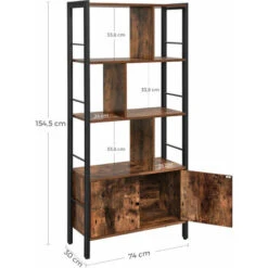 VASAGLE Bookshelf, Storage Shelf, Large Bookcase With Doors, 4 Shelves, Steel Structure, Industrial Style, For Living Room, Office, Rustic Brown And Black By SONGMICS LBC022B01 -Living Room Furniture Store 21405735 5