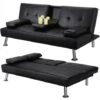Yaheetech Click Clack Sofa Bed Faux Leather 3 Seater Sofa Couch Living Room/Spare Room/Guest Room Bed Settee With Cup Holders Black 1 Yaheetech Click Clack Sofa Bed Faux Leather 3 Seater Sofa Couch Living Room/Spare Room/Guest Room Bed Settee With Cup Holders Black -Living Room Furniture Store 21574197 1