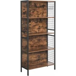 VASAGLE Bookcase, Office Storage Shelf, 4 Tiers For Books, Decorations, Stable Steel Frame, S-Shaped Hooks For Hanging, Living Room, Studio, Bedroom, Rustic Brown And Black By SONGMICS LBC023B01