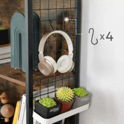 VASAGLE Bookcase, Office Storage Shelf, 4 Tiers For Books, Decorations, Stable Steel Frame, S-Shaped Hooks For Hanging, Living Room, Studio, Bedroom, Rustic Brown And Black By SONGMICS LBC023B01 -Living Room Furniture Store 22183962 3