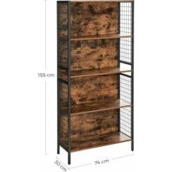 VASAGLE Bookcase, Office Storage Shelf, 4 Tiers For Books, Decorations, Stable Steel Frame, S-Shaped Hooks For Hanging, Living Room, Studio, Bedroom, Rustic Brown And Black By SONGMICS LBC023B01 -Living Room Furniture Store 22183962 5