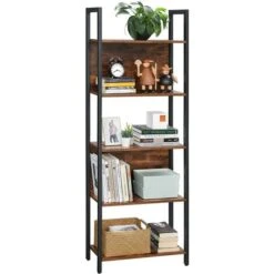 VASAGLE Bookshelf, Storage Shelf, Kitchen Shelf With 5 Shelves, Stable Steel Structure, For Living Room, Entryway, Hallway, Office, Industrial Style, Rustic Brown And Black By SONGMICS LLS025B01