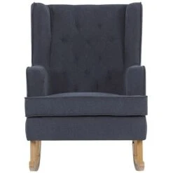 Classic Comfy Fabric Rocking Chair Solid Wooden Skates Grey Trondheim II -Living Room Furniture Store 23005258 4