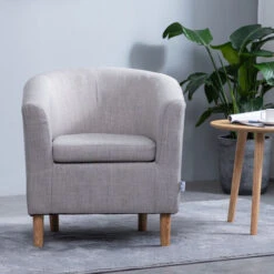 Living Room Furniture Store 13 Livingandhome Casual Fabric Linen Chair Armchair, Light Grey