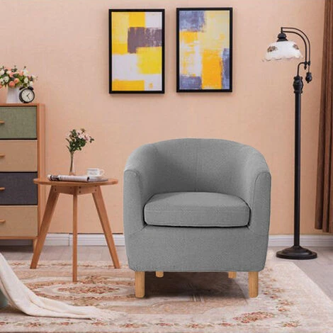 Livingandhome Casual Fabric Linen Chair Armchair, Light Grey 4 Livingandhome Casual Fabric Linen Chair Armchair, Light Grey - Image 2