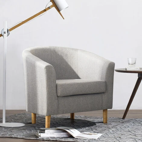 Livingandhome Casual Fabric Linen Chair Armchair, Light Grey 6 Livingandhome Casual Fabric Linen Chair Armchair, Light Grey - Image 4