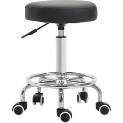Vinsetto Round PU Leather Salon Beautician Stool Adjustable Height W/ Footrest