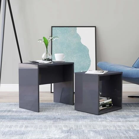 Coffee Table Set High Gloss Grey 48x30x45 Cm Engineered Wood VidaXL 4 Coffee Table Set High Gloss Grey 48x30x45 Cm Engineered Wood VidaXL - Image 2
