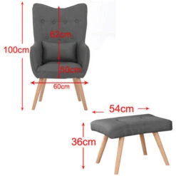 Livingandhome Linen Curved Buttoned Back Armchair With Footstool And Lumbar Pillow, Dark Grey 11 Livingandhome Linen Curved Buttoned Back Armchair With Footstool And Lumbar Pillow, Dark Grey -Living Room Furniture Store 23526878 5