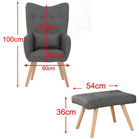 Livingandhome Linen Curved Buttoned Back Armchair With Footstool And Lumbar Pillow, Dark Grey 7 Livingandhome Linen Curved Buttoned Back Armchair With Footstool And Lumbar Pillow, Dark Grey - Image 5