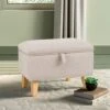 Livingandhome 49CM Linen Storage Organizer Ottoman Footstool, Beige -Living Room Furniture Store 23544882 1