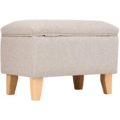 Livingandhome 49CM Linen Storage Organizer Ottoman Footstool, Beige -Living Room Furniture Store 23544882 4