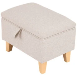 Livingandhome 49CM Linen Storage Organizer Ottoman Footstool, Beige -Living Room Furniture Store 23544882 5
