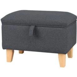 Livingandhome 49CM Linen Storage Organizer Ottoman Footstool, Dark Grey -Living Room Furniture Store 23544885 3