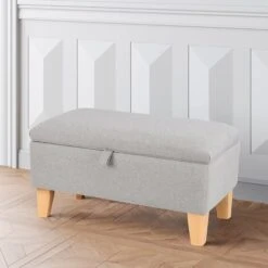 Livingandhome 71CM Linen Storage Organizer Ottoman Footstool, Light Grey -Living Room Furniture Store 23544886 2