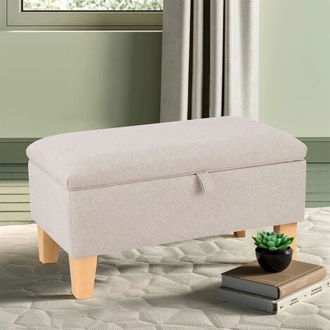 Livingandhome 71CM Linen Storage Organizer Ottoman Footstool, Beige 3 Livingandhome 71CM Linen Storage Organizer Ottoman Footstool, Beige