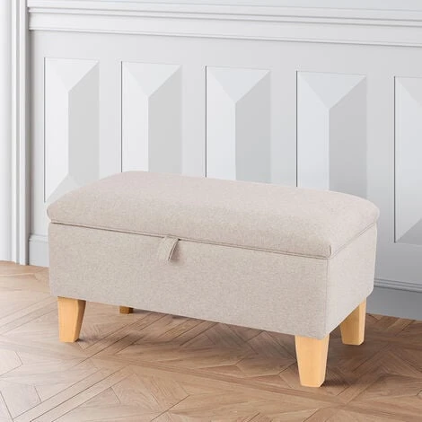 Livingandhome 71CM Linen Storage Organizer Ottoman Footstool, Beige 4 Livingandhome 71CM Linen Storage Organizer Ottoman Footstool, Beige - Image 2