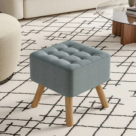 Livingandhome 40CM Square Linen Thick Rest Padded Footstool Wooden Legs, Grey 3 Livingandhome 40CM Square Linen Thick Rest Padded Footstool Wooden Legs, Grey