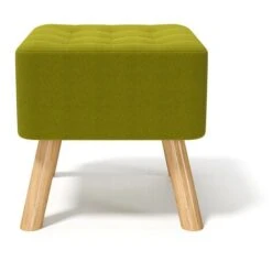 Livingandhome 40CM Square Linen Thick Rest Padded Footstool Wooden Legs, Green -Living Room Furniture Store 23544912 4