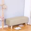 Livingandhome 81CM Linen Ottoman Footstool Wooden Legs, Beige -Living Room Furniture Store 23544918 1