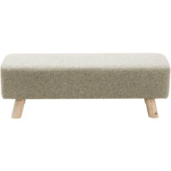 Livingandhome 81CM Linen Ottoman Footstool Wooden Legs, Beige -Living Room Furniture Store 23544918 3