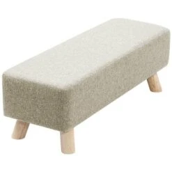 Livingandhome 81CM Linen Ottoman Footstool Wooden Legs, Beige -Living Room Furniture Store 23544918 4