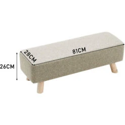Livingandhome 81CM Linen Ottoman Footstool Wooden Legs, Beige -Living Room Furniture Store 23544918 5