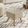 Livingandhome Square Modern Linen Upholstered Footstool Wooden Legs, Beige 2 Livingandhome Square Modern Linen Upholstered Footstool Wooden Legs, Beige -Living Room Furniture Store 23544951 1
