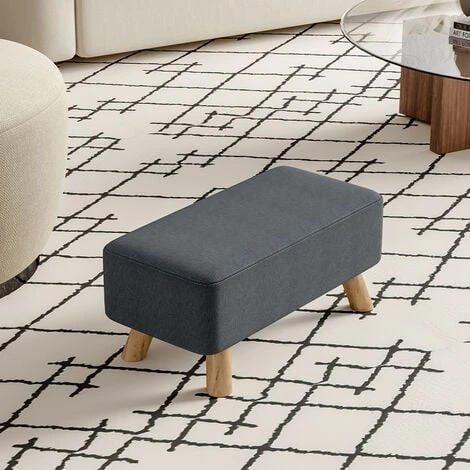 Livingandhome 57CM Square Linen Ottoman Footstool Wooden Legs, Dark Grey 3 Livingandhome 57CM Square Linen Ottoman Footstool Wooden Legs, Dark Grey