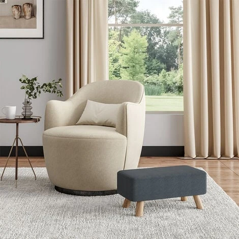 Livingandhome 57CM Square Linen Ottoman Footstool Wooden Legs, Dark Grey 4 Livingandhome 57CM Square Linen Ottoman Footstool Wooden Legs, Dark Grey - Image 2