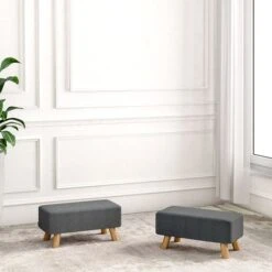 Livingandhome 57CM Square Linen Ottoman Footstool Wooden Legs, Dark Grey 9 Livingandhome 57CM Square Linen Ottoman Footstool Wooden Legs, Dark Grey -Living Room Furniture Store 23544956 3