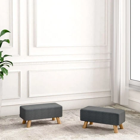 Livingandhome 57CM Square Linen Ottoman Footstool Wooden Legs, Dark Grey 5 Livingandhome 57CM Square Linen Ottoman Footstool Wooden Legs, Dark Grey - Image 3