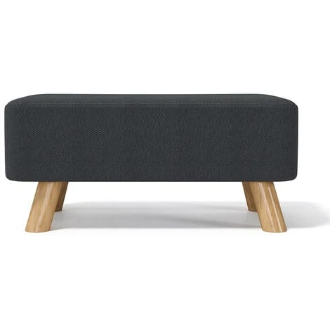 Livingandhome 57CM Square Linen Ottoman Footstool Wooden Legs, Dark Grey 6 Livingandhome 57CM Square Linen Ottoman Footstool Wooden Legs, Dark Grey - Image 4