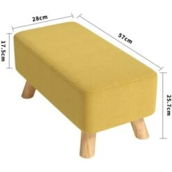 Livingandhome 57CM Square Linen Ottoman Footstool Wooden Legs, Yellow -Living Room Furniture Store 23544957 5