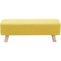 Livingandhome 81CM Square Linen Ottoman Footstool 2 Seaters Wooden Legs, Yellow -Living Room Furniture Store 23544959 4